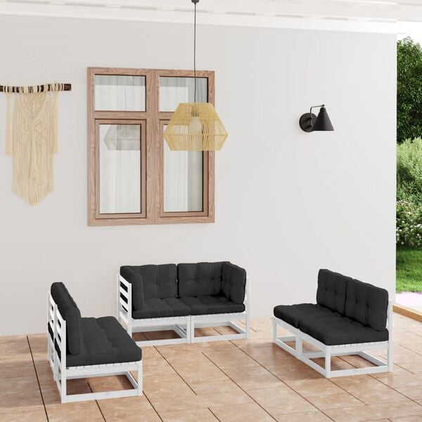 vidaXL 6 pcs conjunto lounge de jardim com almofad&otilde;es pinho maci&ccedil;o