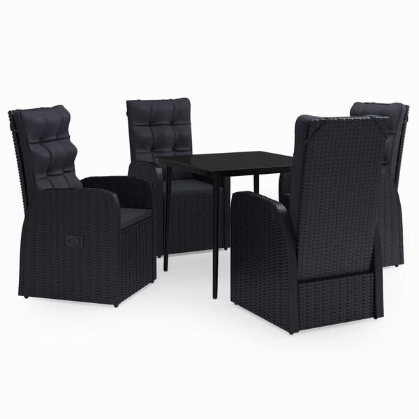 vidaXL 5 pcs conjunto de jantar p/ jardim c/ almofad&otilde;es preto