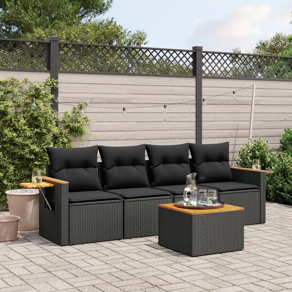 vidaXL 5 pcs conjunto sof&aacute;s de jardim com almofad&otilde;es vime PE preto