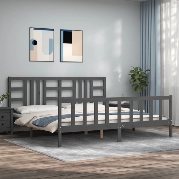 vidaXL Estrutura de cama com cabeceira 200x200 cm madeira maci&ccedil;a cinza