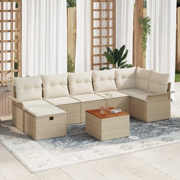 vidaXL Conjunto de Sof&aacute; de Jardim 8 pcs Bege Rattan Sint&eacute;tico