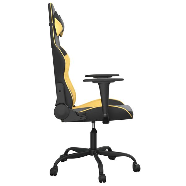vidaXL Cadeira gaming couro artificial preto e dourado