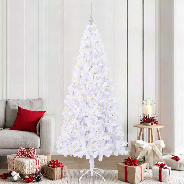 vidaXL Árvore de Natal Artificial com 300 LEDs Branco 210 cm PVC e Aço