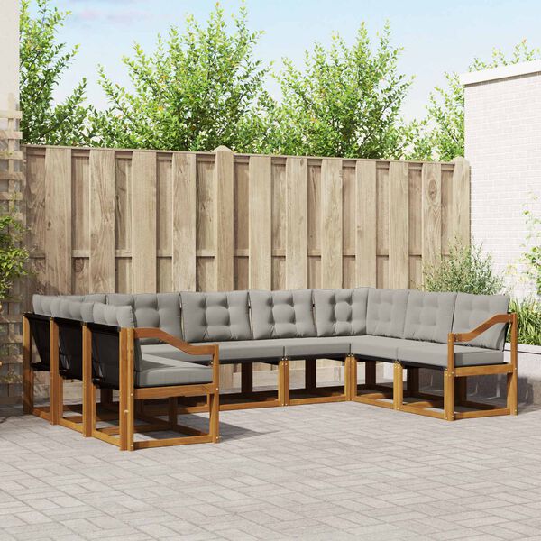 vidaXL Conjunto de Sof&aacute;s para Exterior 9 pcs Cinza Natural e Claro