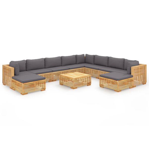 vidaXL 11 pcs conjunto lounge jardim c/ almofad&otilde;es madeira teca maci&ccedil;a