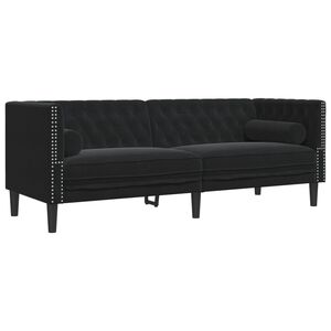 vidaXL Sof&aacute; chesterfield com rolos 3 lugares veludo preto