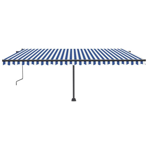 vidaXL Toldo autom. com LED e sensor de vento 500x350 cm azul/branco