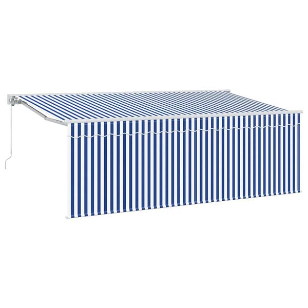 vidaXL Toldo Retr&aacute;til Manual Azul e branco 350 x 200 cm Tecido e metal