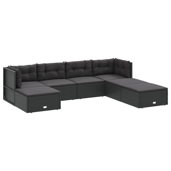 vidaXL 7 pcs conjunto lounge de jardim c/ almofad&otilde;es vime PE preto