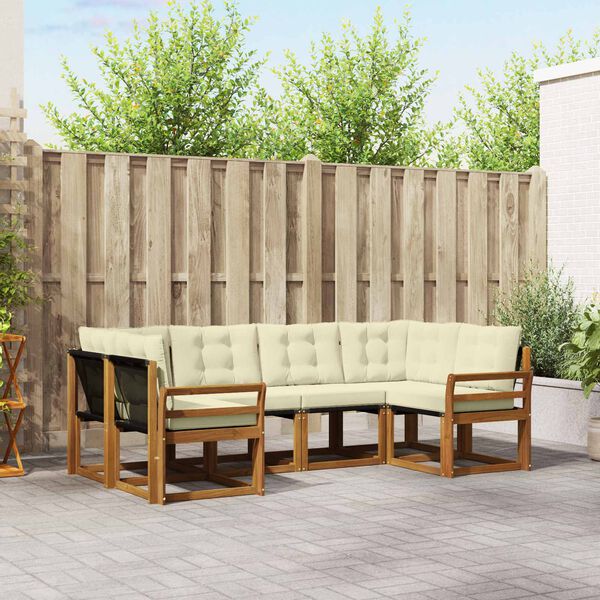 vidaXL Conjunto de Sof&aacute;s para Exterior 6 pcs Natural e Creme