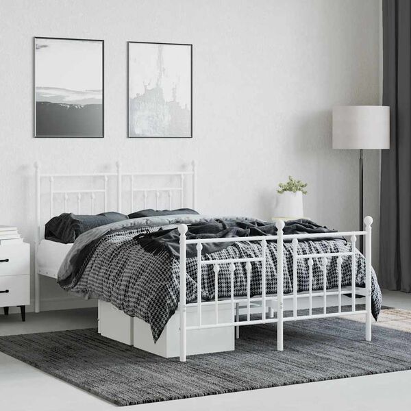 vidaXL Estrutura de cama com cabeceira e p&eacute;s 120x190 cm metal branco