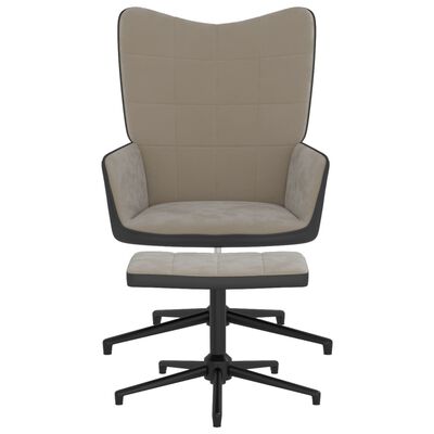 vidaXL Cadeira de descanso com banco PVC e veludo cinzento-claro