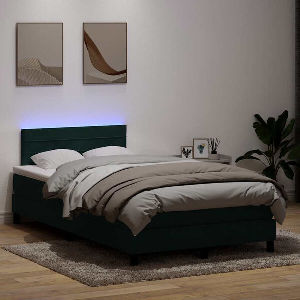 vidaXL Cama box spring c/ colch&atilde;o e LED 120x220 cm veludo verde-escuro