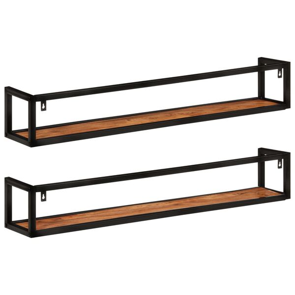 vidaXL Prateleiras de parede 2 pcs 110x17x17 cm ac&aacute;cia maci&ccedil;a e ferro