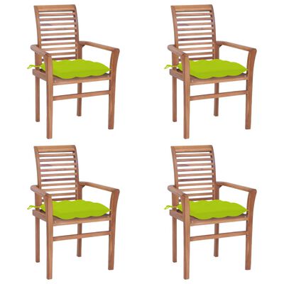 vidaXL Cadeiras jantar 4 pcs c/ almofadões verde brilhante teca maciça