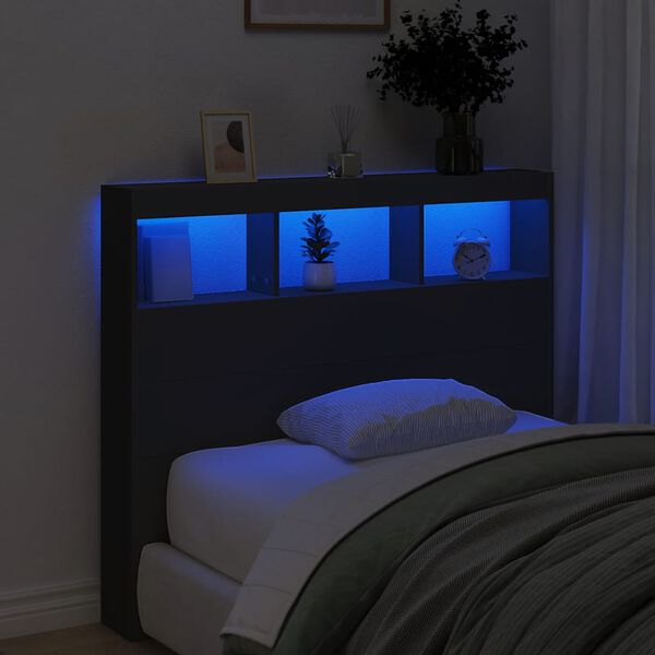 vidaXL Arm&aacute;rio de cabeceira com luzes LED 120x17x102 cm preto