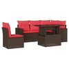 vidaXL Conjunto de sof&aacute; de jardim com 6 pe&ccedil;as e almofadas em rattan sint&eacute;tico marrom