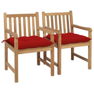vidaXL Cadeiras de jardim c/ almofad&otilde;es vermelhos 2 pcs teca maci&ccedil;a