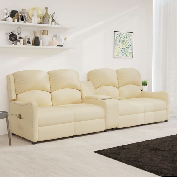 vidaXL Poltrona massagem 4 lug. reclin. c/ suportes copo tecido creme
