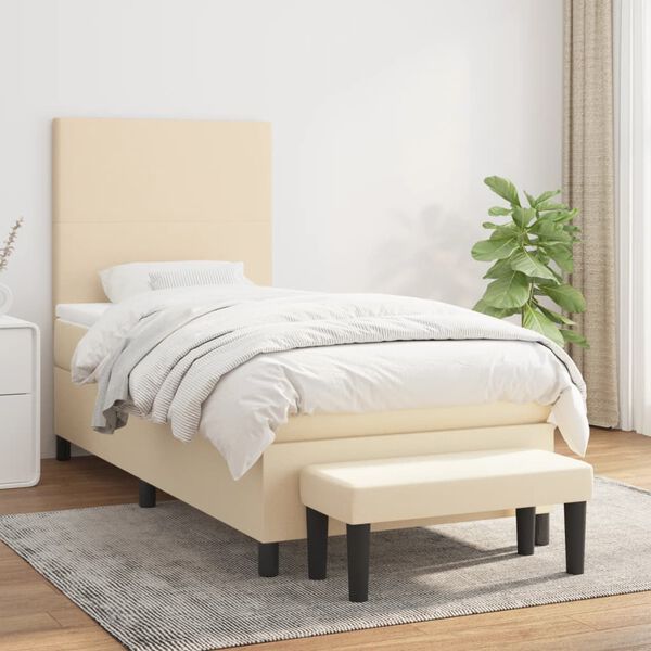 vidaXL Cama com molas/colch&atilde;o 80x200 cm tecido cor cr&egrave;me