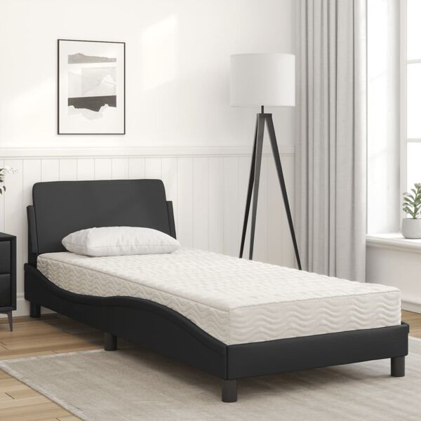 vidaXL Cama com colch&atilde;o Dover 90x190 cm couro artificial preto