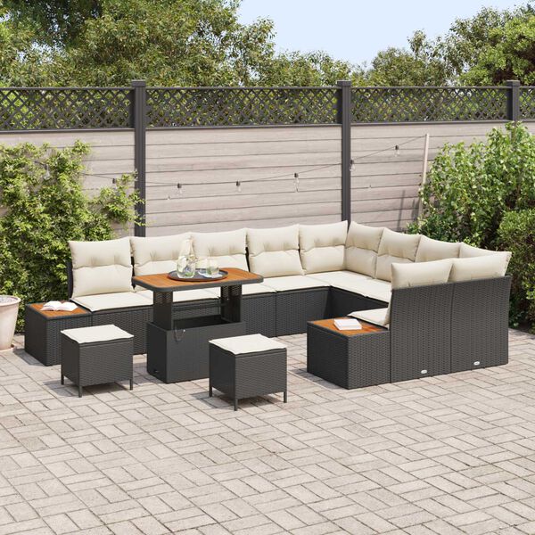 vidaXL Conjunto de Sof&aacute; de Jardim 12 pcs Preto Rattan Sint&eacute;tico