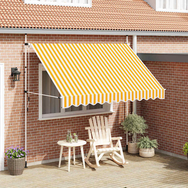 vidaXL Toldo retr&aacute;til manual 300 cm riscas laranjas e brancas