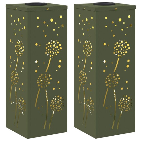 vidaXL Luz Solar LED de Caminho 2 pcs Verde Oliva A&ccedil;o Laminado a Frio