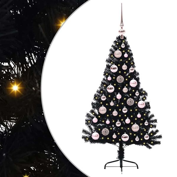 vidaXL &Aacute;rvore de Natal Artificial Pr&eacute;-iluminada Preto 120 cm PVC