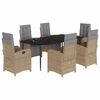 vidaXL 7 pcs conjunto de jantar p/ jardim com almofad&otilde;es vime PE bege