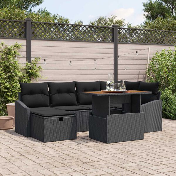 vidaXL Conjunto de Sof&aacute; de Jardim 7 pcs Preto Rattan Sint&eacute;tico
