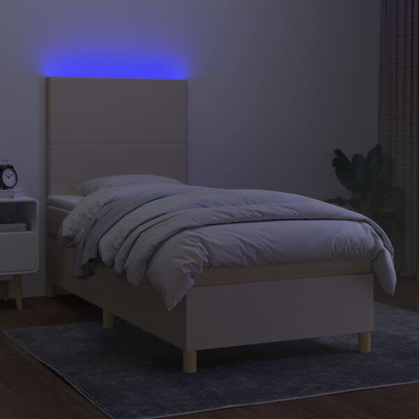 vidaXL Cama box spring c/ colch&atilde;o e LED 80x200 cm tecido cor creme