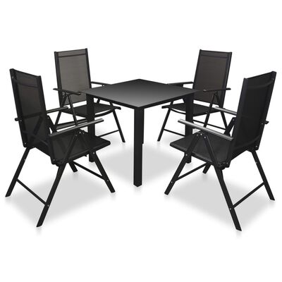 vidaXL 5 pcs conjunto jantar exterior c/ cadeiras dobráveis al. preto