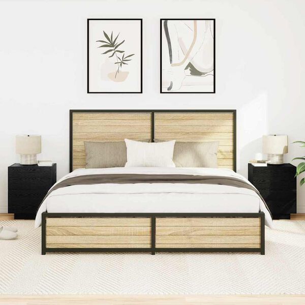 vidaXL Armário de Cabeceira 2 pcs Carvalho Preto 45 x 40 x 55 cm