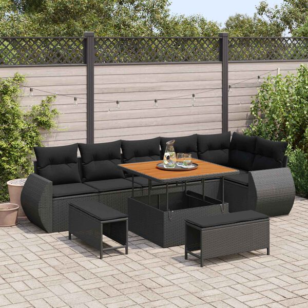 vidaXL Conjunto de Sof&aacute; de Jardim 9 pcs Preto vime PE