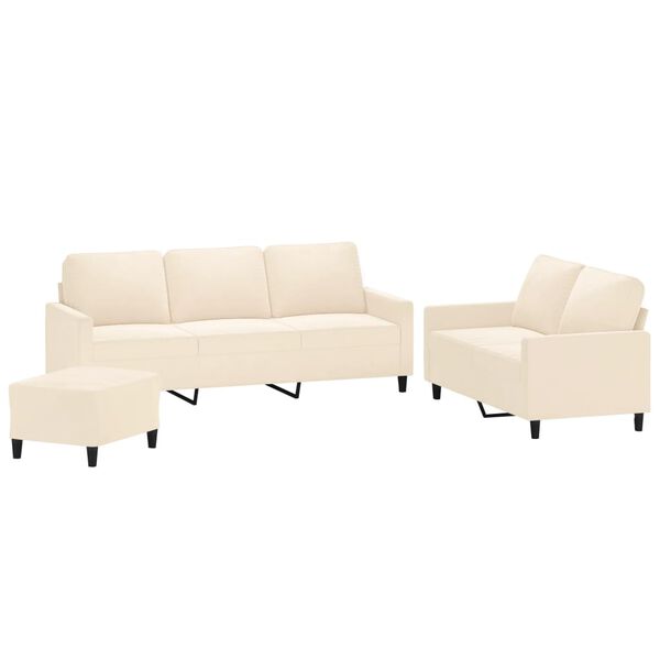 vidaXL 3 pcs conjunto de sof&aacute;s com almofad&otilde;es veludo cor creme