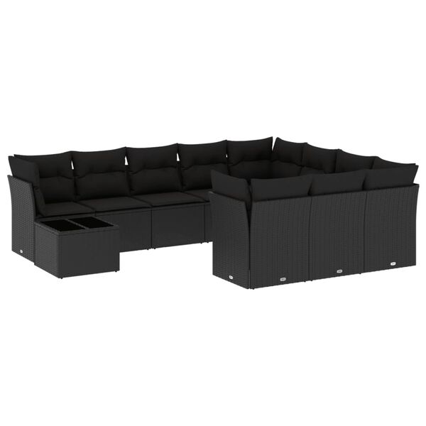 vidaXL 11 pcs conjunto sof&aacute;s de jardim c/ almofad&otilde;es vime PE preto
