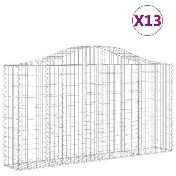 vidaXL Cestos gabi&atilde;o arqueados 13 pcs 200x30x100/120 ferro galvanizado