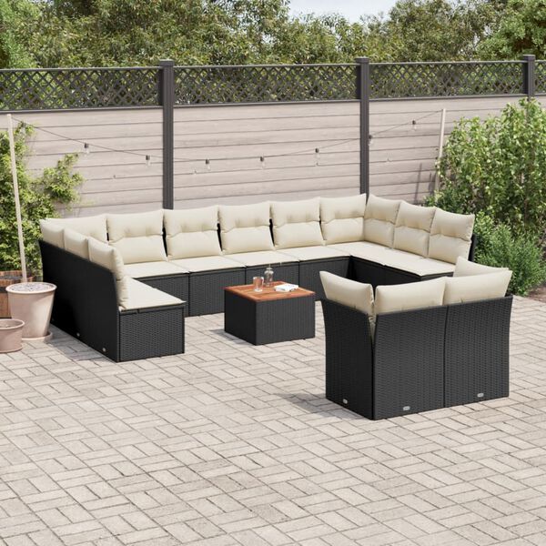 vidaXL 13 pcs conjunto de sofás de jardim com almofadões vime PE preto