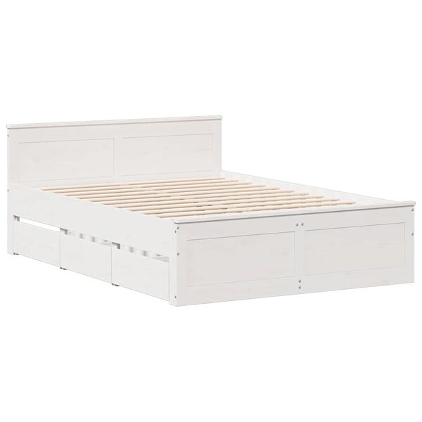 vidaXL Cama sem colch&atilde;o com cabeceira 140x190 cm pinho maci&ccedil;o branco
