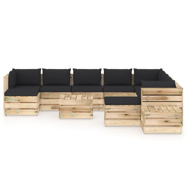 vidaXL 12 pcs conj. lounge jardim c/ almofad&otilde;es madeira impreg. verde