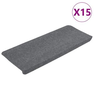vidaXL Tapetes de escada autoadesivos 15 pcs 65x24,5x3,5 cm cinzento