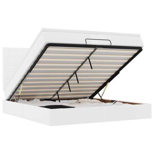 vidaXL Estrutura de cama otomana com colch&atilde;o branco couro falso