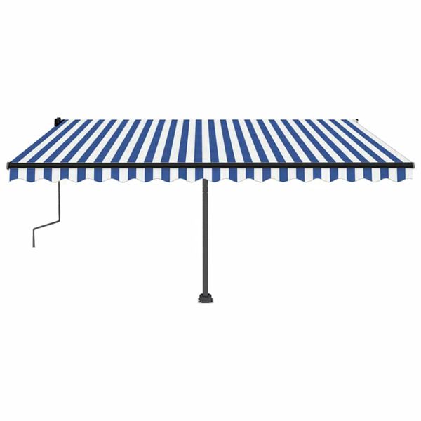 vidaXL Toldo retrátil manual com LED 450x300 cm azul e branco