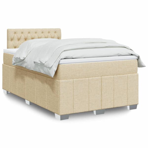 vidaXL Cama boxspring com colch&atilde;o 120x190 cm tecido cor creme
