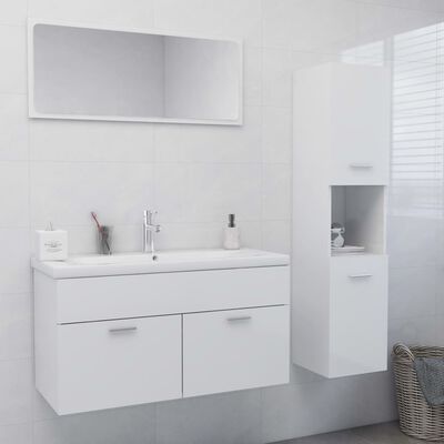 vidaXL Conj. de móveis casa banho madeira processada branco brilhante