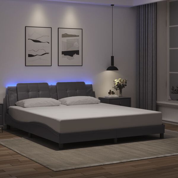 vidaXL Estrutura de cama com LED sem colch&atilde;o Zadar 180x200cm cinza