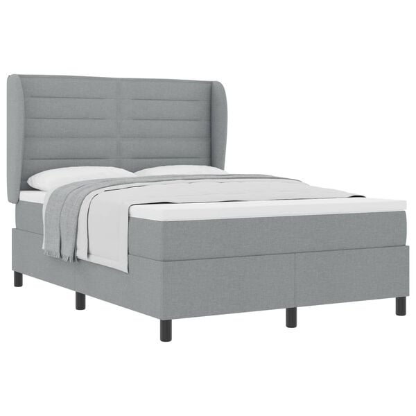 vidaXL Cama Box com colch&atilde;o Cinzento-claro 140 x 190 cm tecido