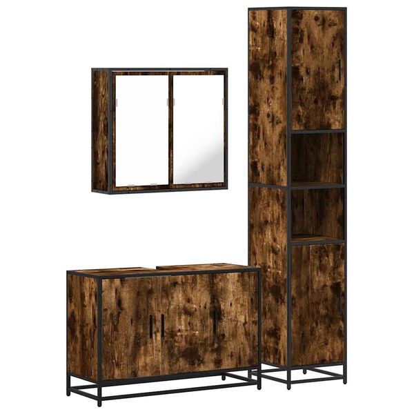 vidaXL 3 pcs conjunto de m&oacute;veis WC madeira processada carvalho fumado