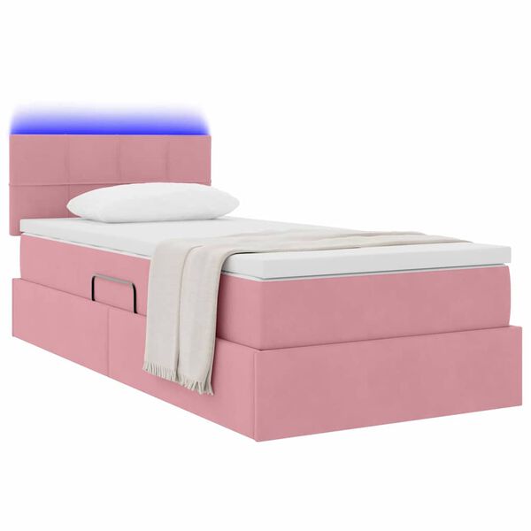 vidaXL Cama com arruma&ccedil;&atilde;o e LED com colch&atilde;o Rosa 90 x 200 cm Veludo